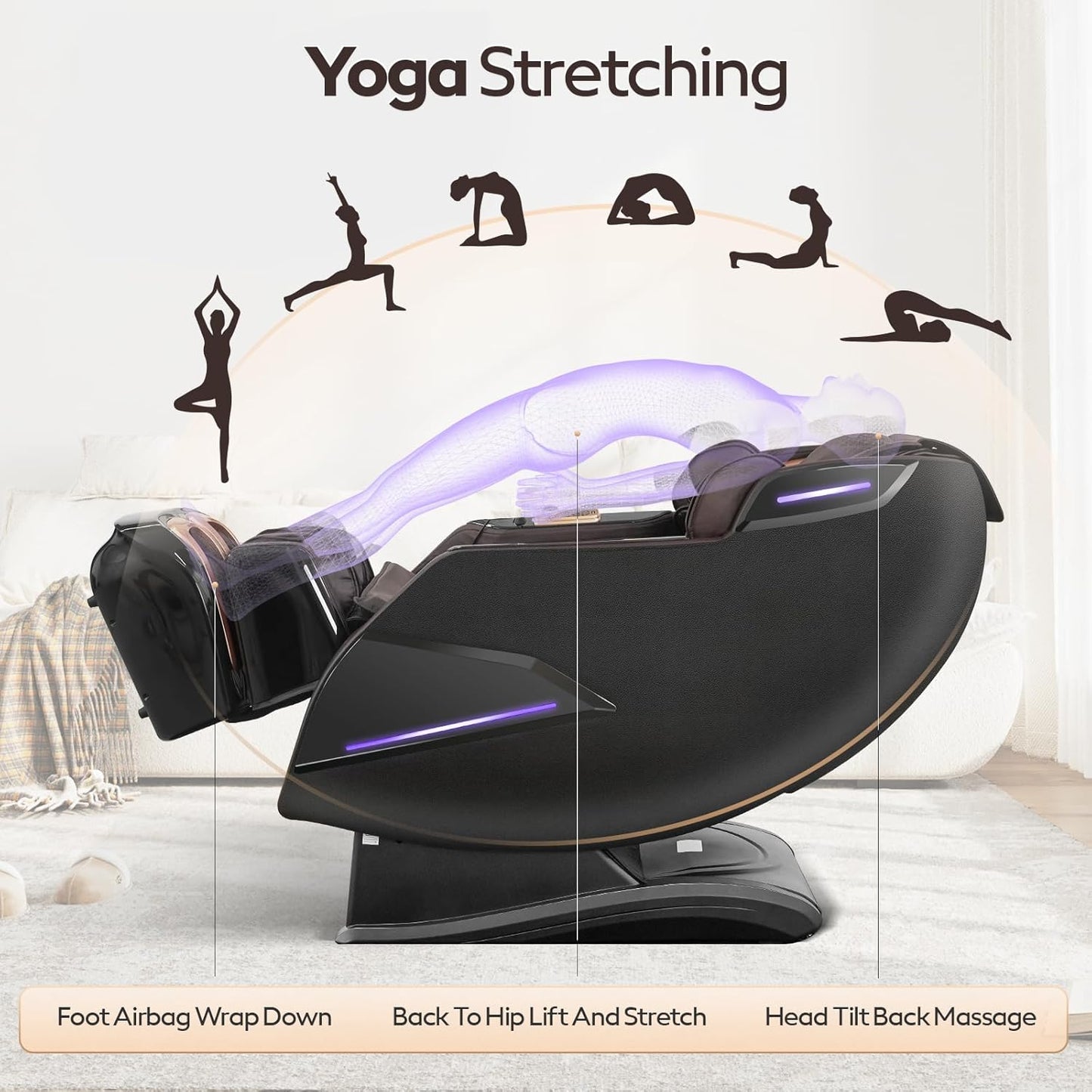 4D Massage Chair - Full Body Shiatsu Recliner with Zero Gravity & Core Heating | 20 Massage Techniques, Deep Yoga Stretch, Foot Rollers