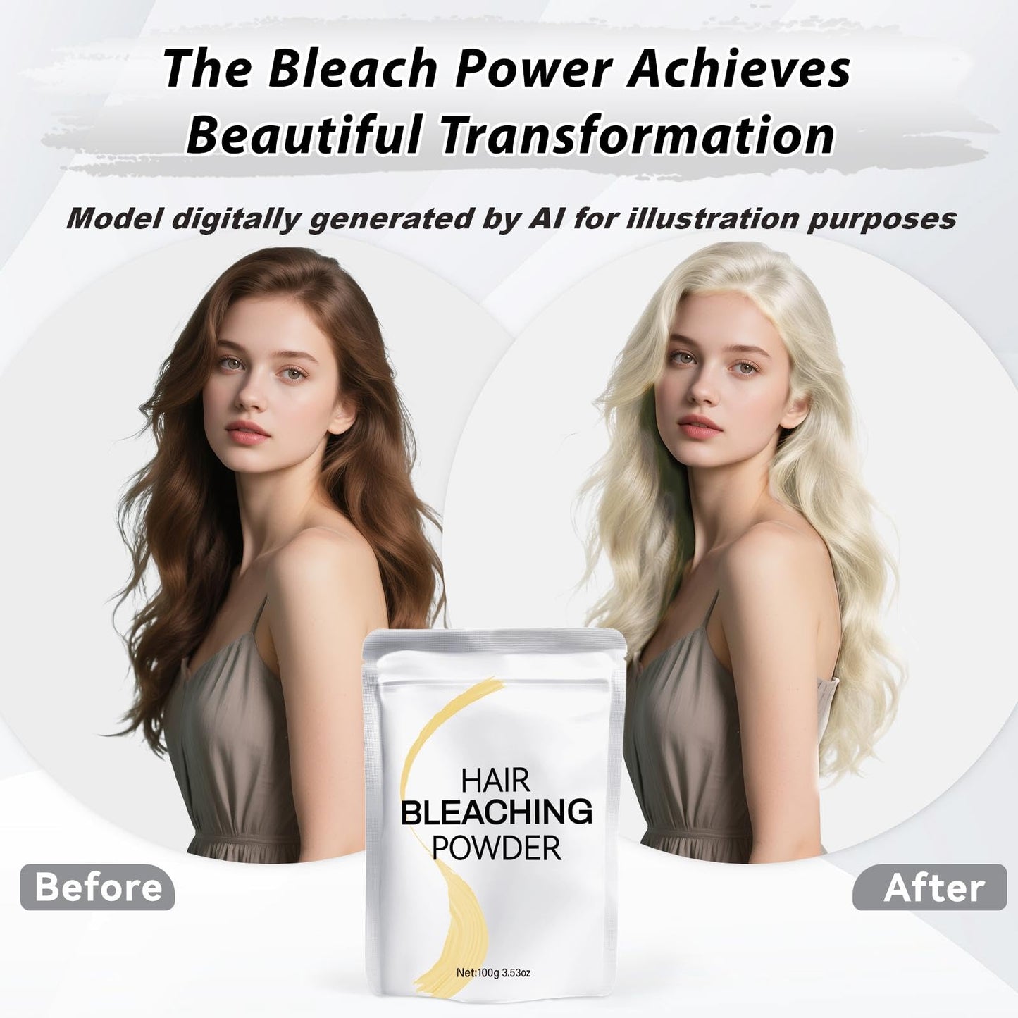 Hair Bleach Powder 100g/3.53oz, Professional Lightening Bleach for Hair, Strong & Gentle Bleach Powder for Hair, Lift Up to 8 Levels, Perfect for DIY Blonde Highlights & Lightening