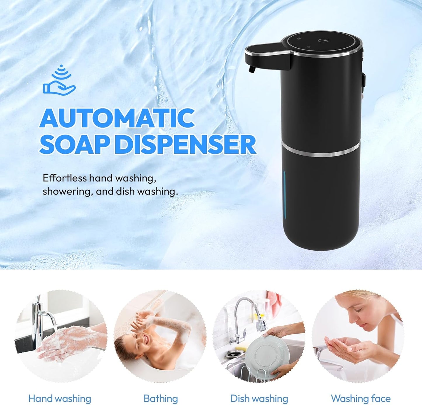 Automatic Foaming Soap Dispenser - Touchless 12.8oz Rechargeable Wall Mount for Bathroom & Kitchen | Black