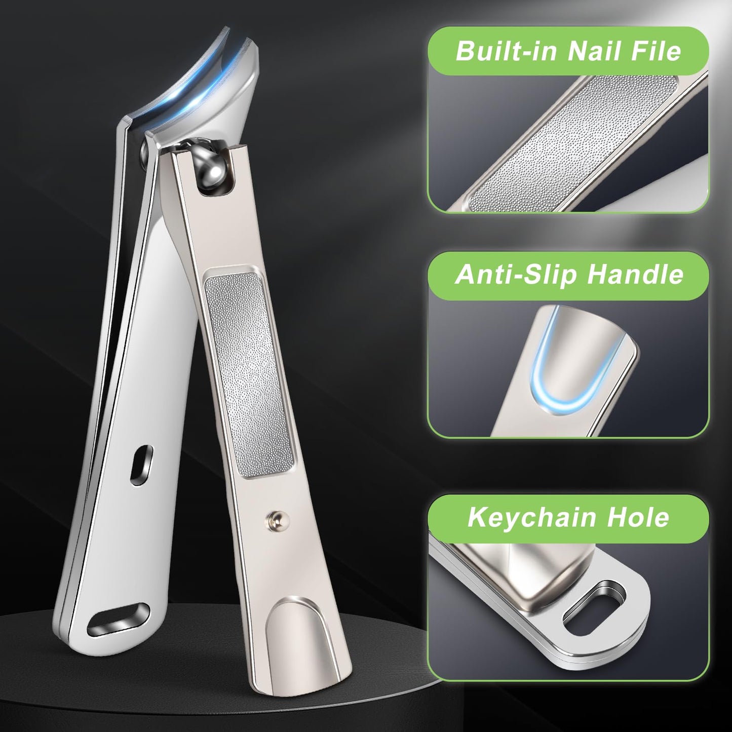 Ingrown Toenail Clippers, Slanted Nail Clippers for Thick Nails for Seniors, Edgy Angled Finger Nail Cutters for Adult, Men, Women with Curved Blade, Nail File