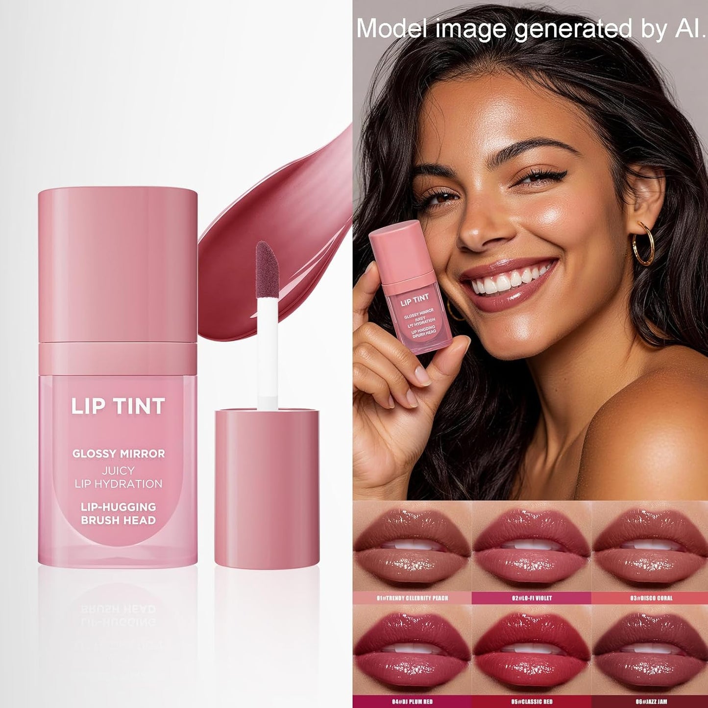 Juicy Glossy Mirror Lip Tint - Long-Lasting Transfer-Resistant Liquid Lipstick | Hydrating Peach Color with High-Shine Finish