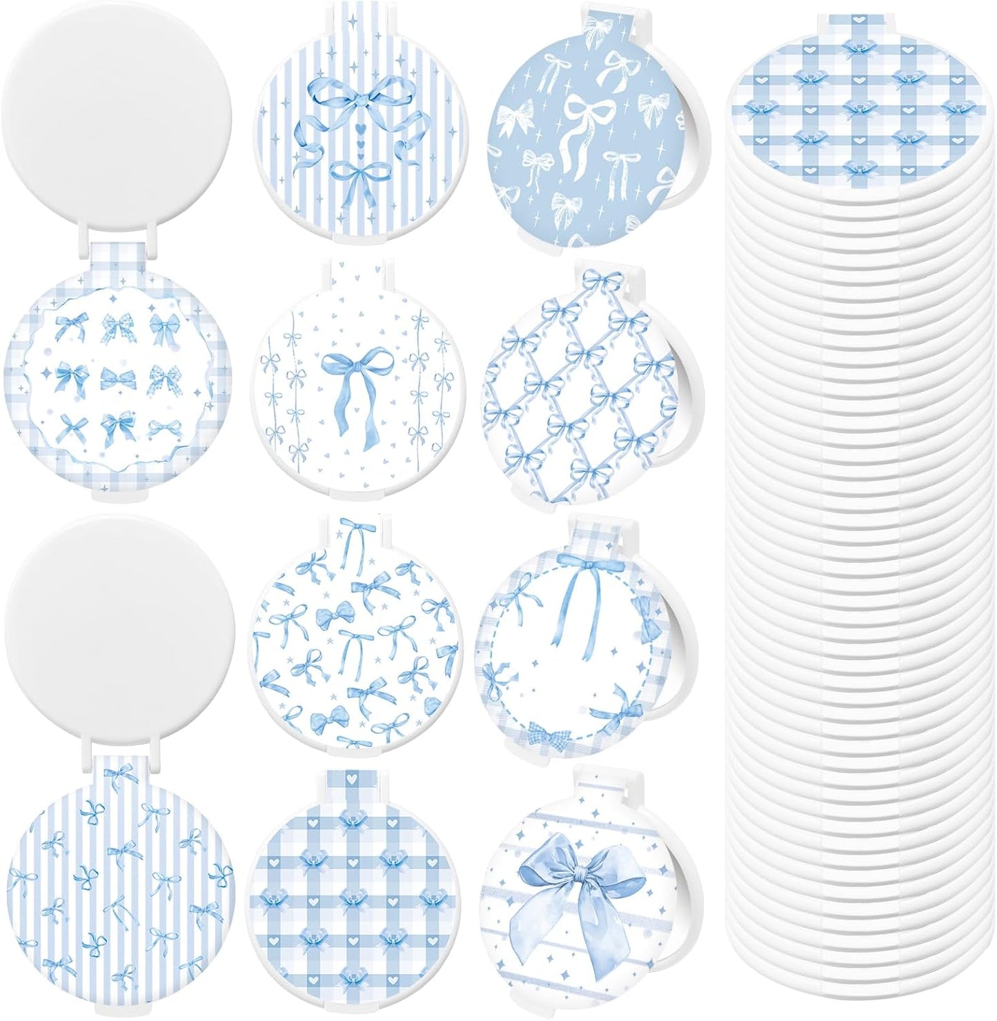 Blue Porcelain Compact Mirror Set - 50 Pcs Round Folding Makeup Mirrors | Portable Purse Size Gifts for Women