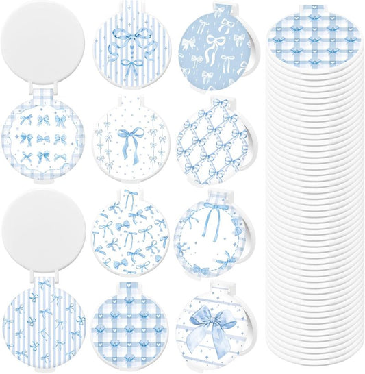 Blue Bow Compact Mirror - 50 Pcs Portable Folding Round Makeup Mirrors | Perfect Gifts for Women