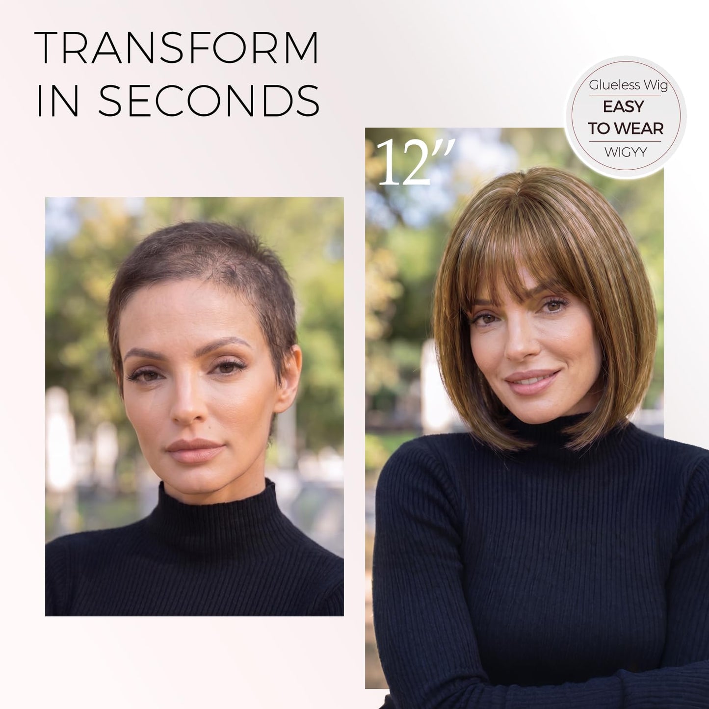 WIGYY Honey Brown Short Bob Wig with Bangs for White Women – 12 Inch Straight Lace Front Synthetic Wig, Glueless Heat-Resistant Protein Fiber, Realistic Lightweight Daily Party Wear