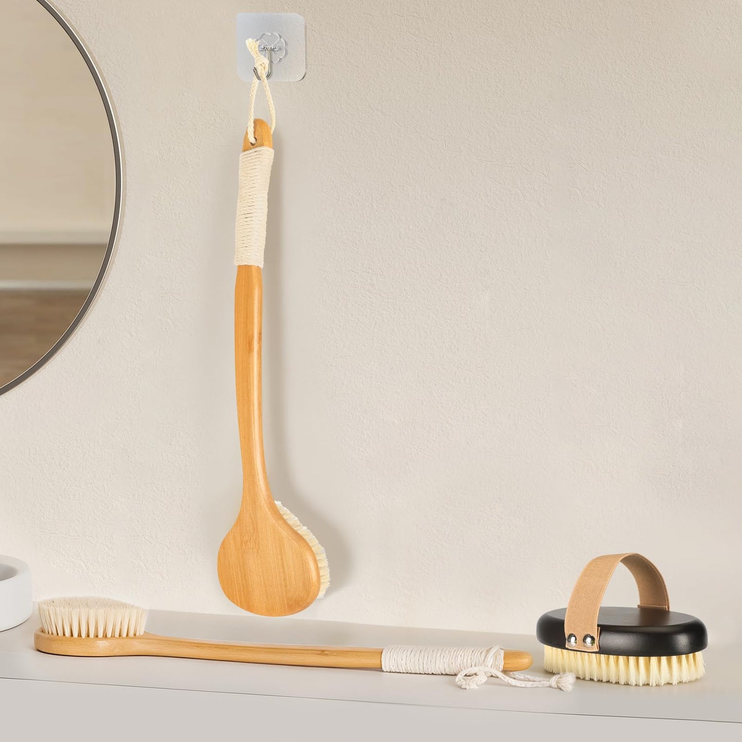 Long Handle Bath Brush-Back Scrubber for Shower, Exfoliating Body Brush with Bristles for Wet & Dry Brushing, Shower Brush for Men & Women