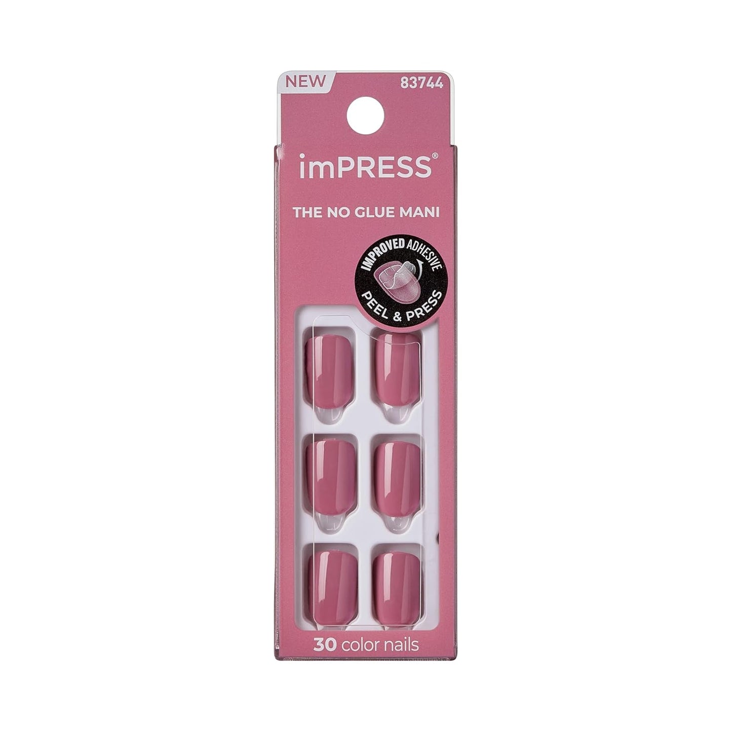 Kiss Impress Press-On Nails Kit - 30 Petal Pink Peel & Stick Short Squoval | Glossy Gel Finish, Includes Prep Pad & Mini File