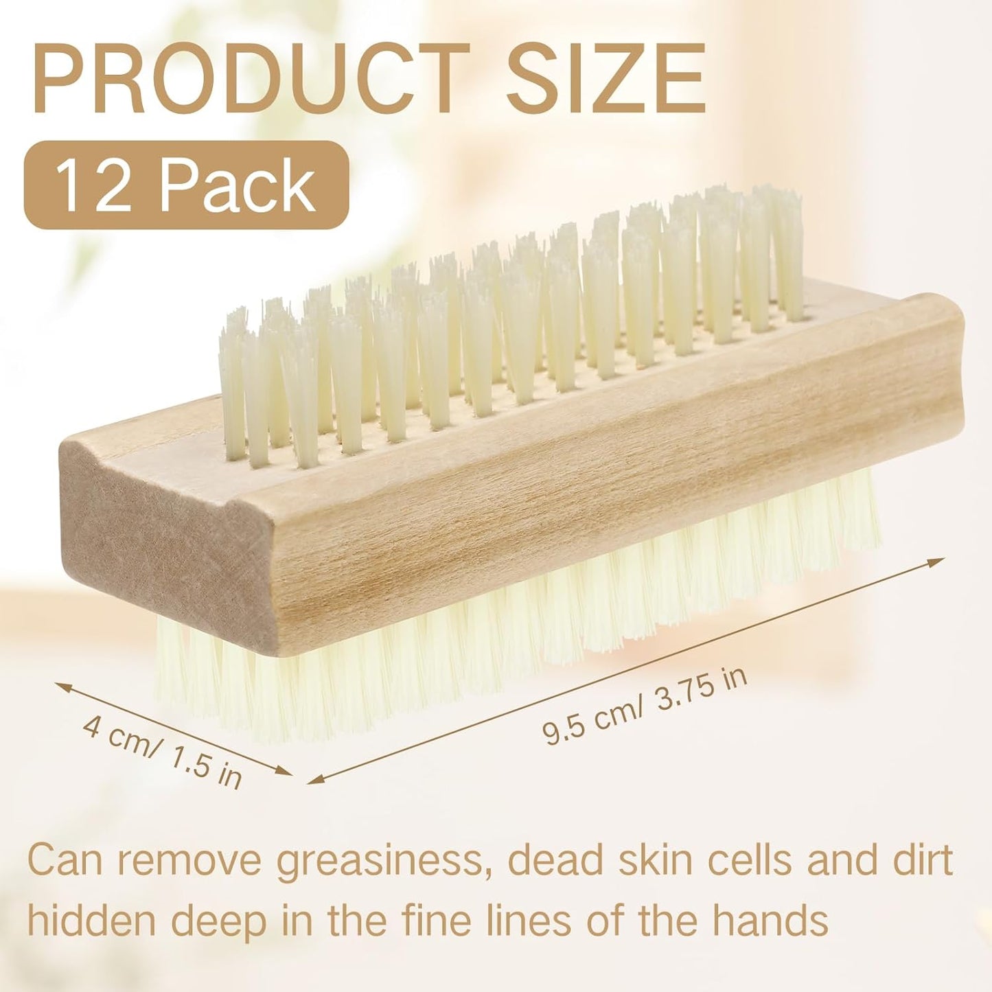 Wooden Nail Brush Set - 12 Pack Two-Sided Heavy Duty Stiff Scrubbers for Nails & Toes | Non-Slip Design