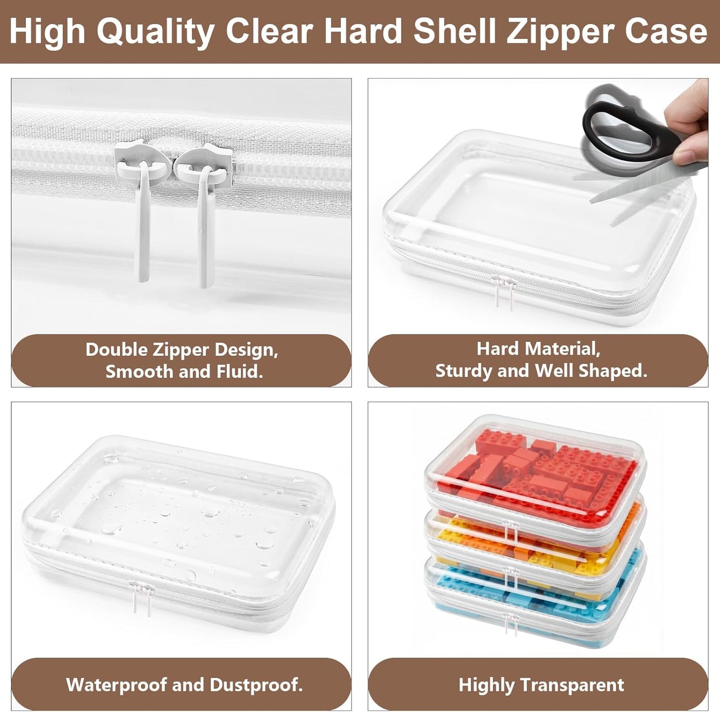 Clear Hard Shell Zipper Case - 3 Pack Large Organizer Pouches for Toys, Travel & Makeup | Waterproof Storage