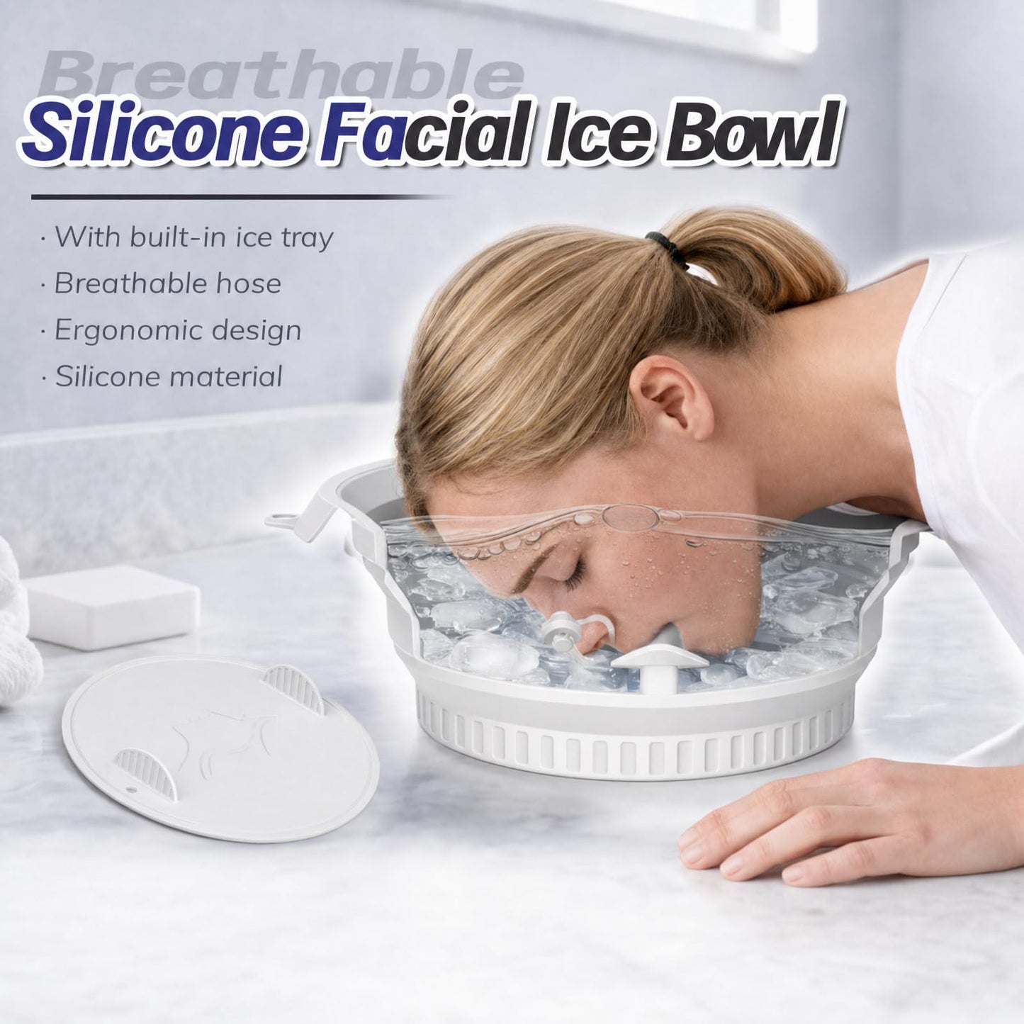 Face Ice Bath Bowl Silicone with Breather Tubes (White)