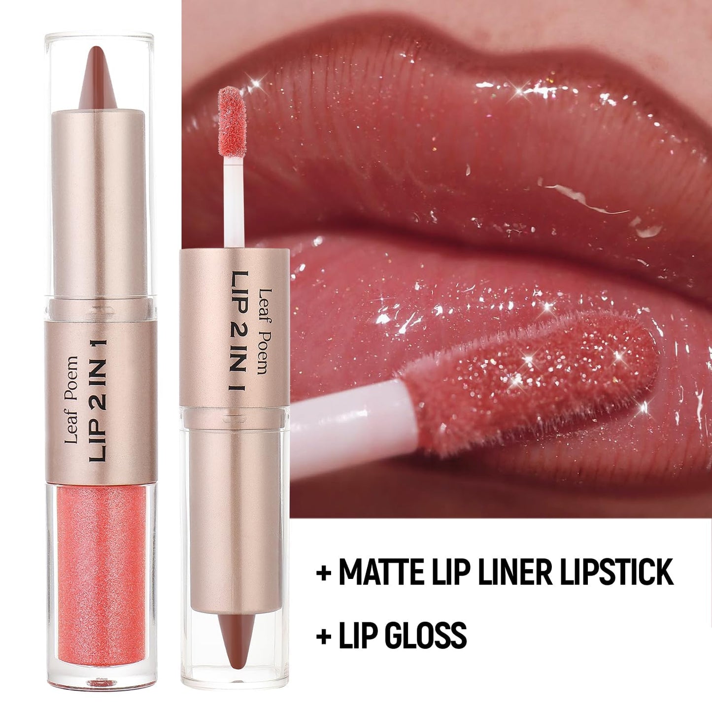 BAISEN DIARY 2-in-1 Double-Ended Matte Lip Liner & Lip Gloss Duo, Caramel Brown Nude Ombre Lip Combo Pencil, Lip Liner and Lipstick Gloss Set for Defined & Fuller Looking Lips, #06 Caramel Brown Nude