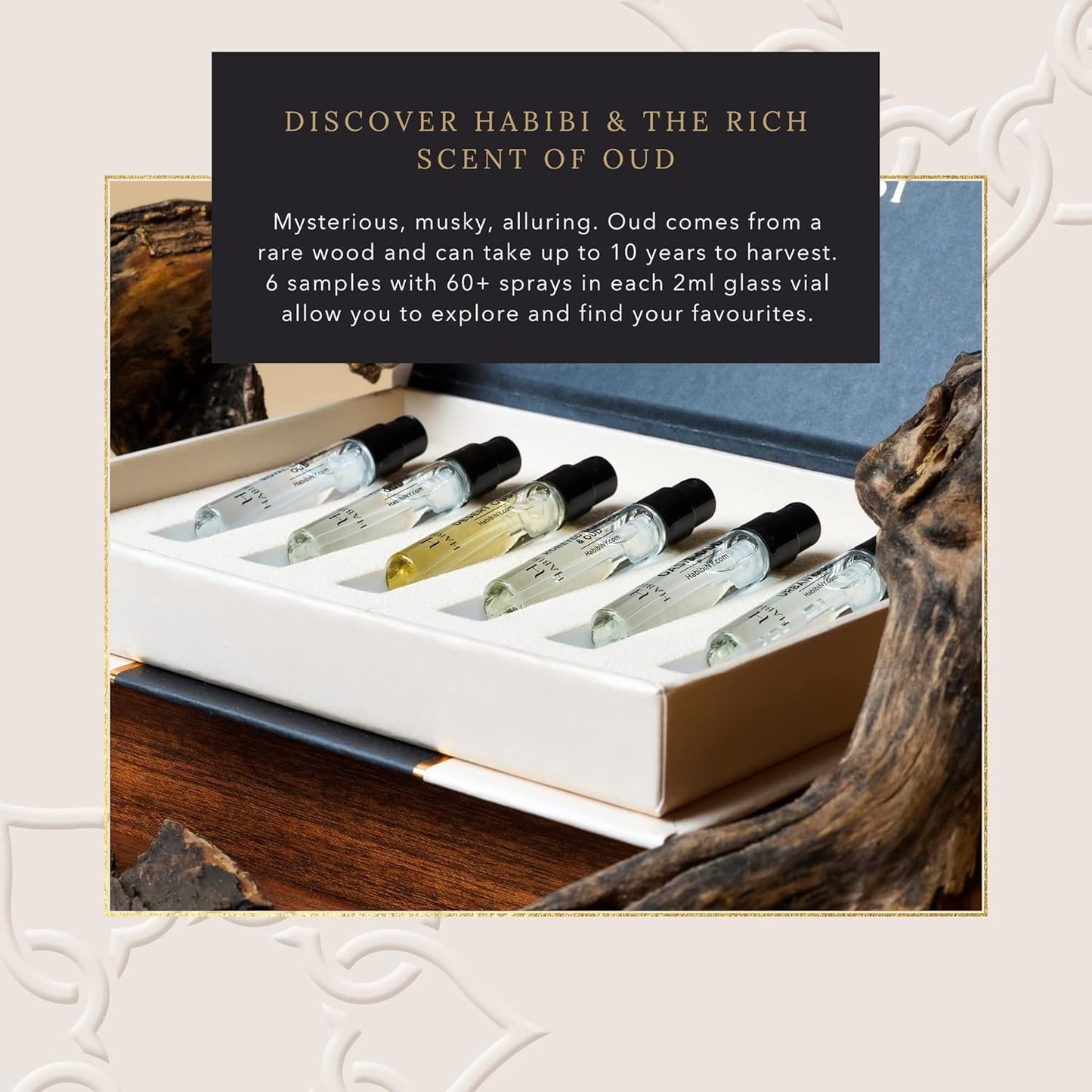 H HABIBI Oud Perfume Discovery Sample Set | Luxury Eau De Parfum & Cologne Sampler for Men & Women - Travel Size Gift Set, 5 x 2ml