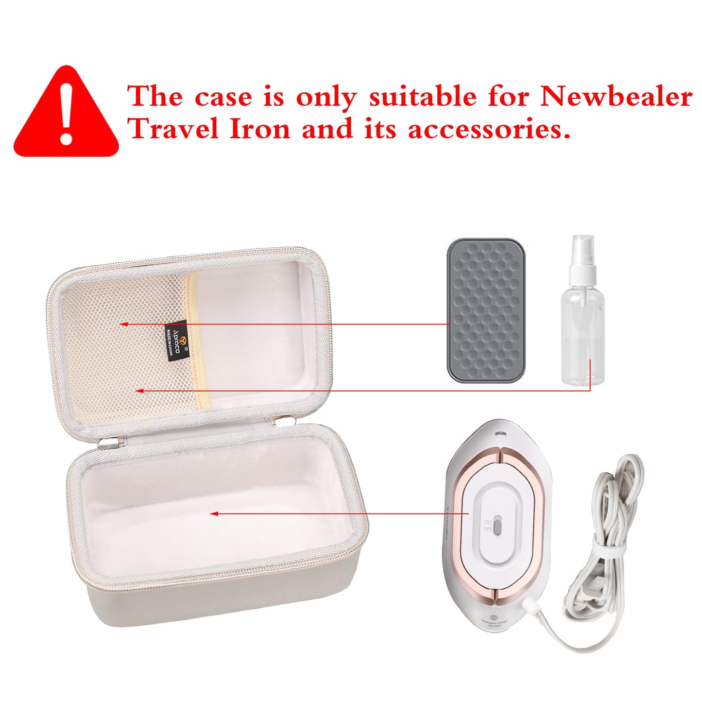 Aproca Case Compatible with Newbealer Travel Iron Mini Dry Iron, Portable Storage Bag for Accessories - Grey (Case Only)