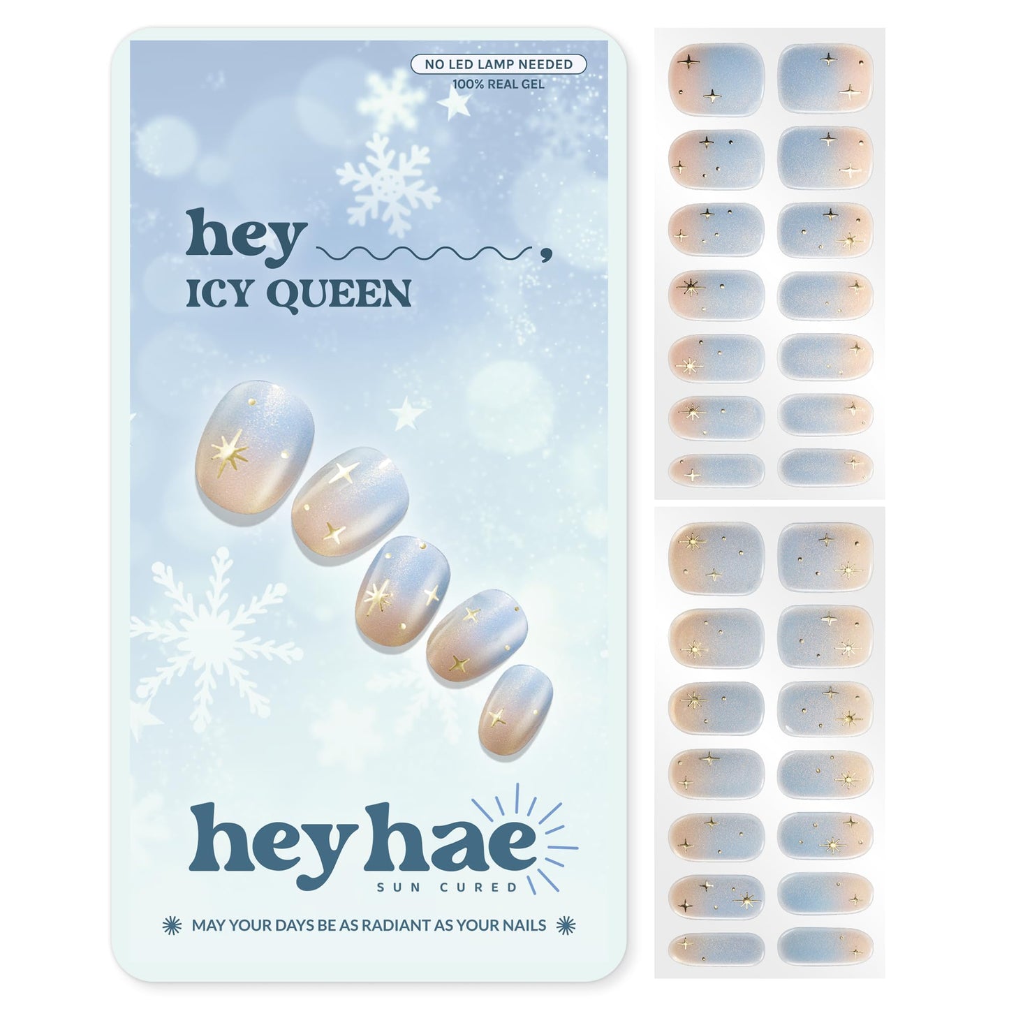 Heyhae Semi Cured Gel Nail Strips | No LED Lamp Needed | Winter, Ombre | Easy Apply & Remove, Salon Quality | Includes 28 Strips, 1 Prep Pads, Nail File & Wooden stick - Hey, Icy Queen