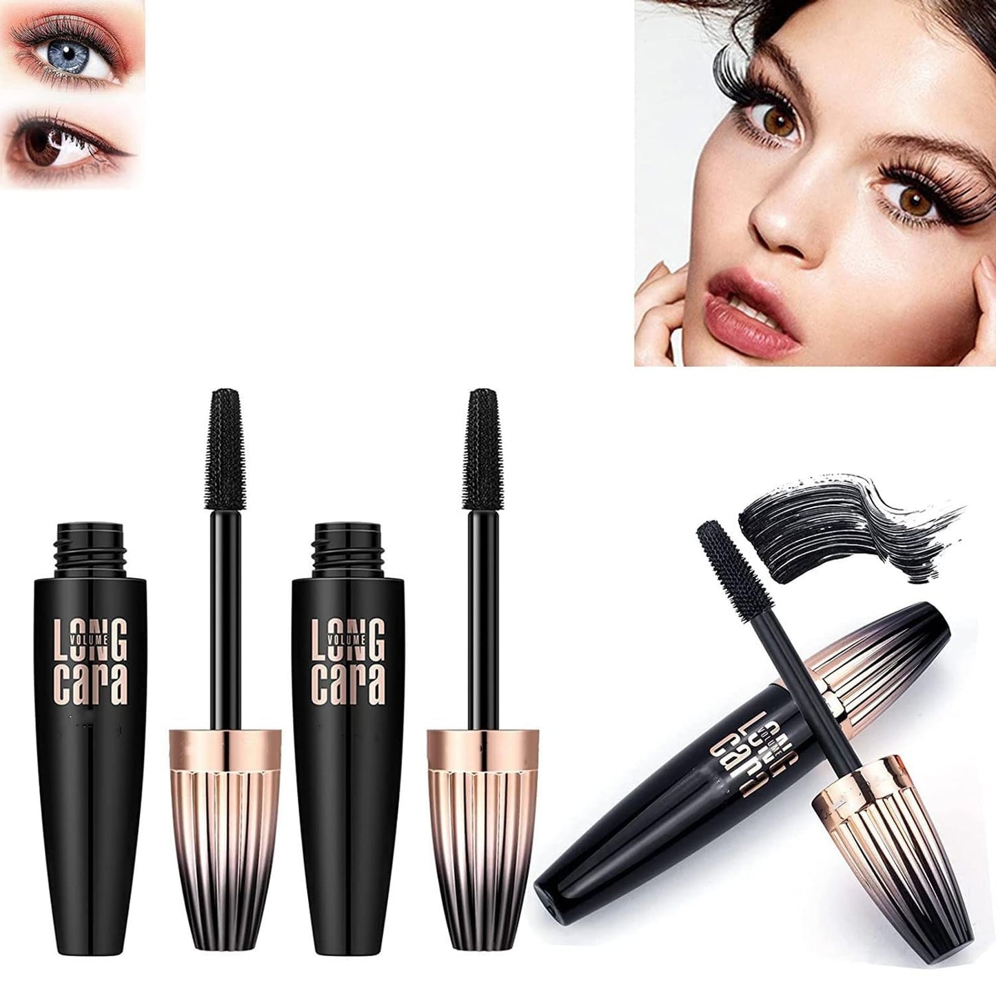 QOHNK My Amazing Lashes Mascara Black 4d Volume and Length Silk Fiber Long-Lasting No Smudge Mascara Build Voluminous Eyelashes,Smudge Proof and Lengthen Eyelashes (Black, 3PCS)