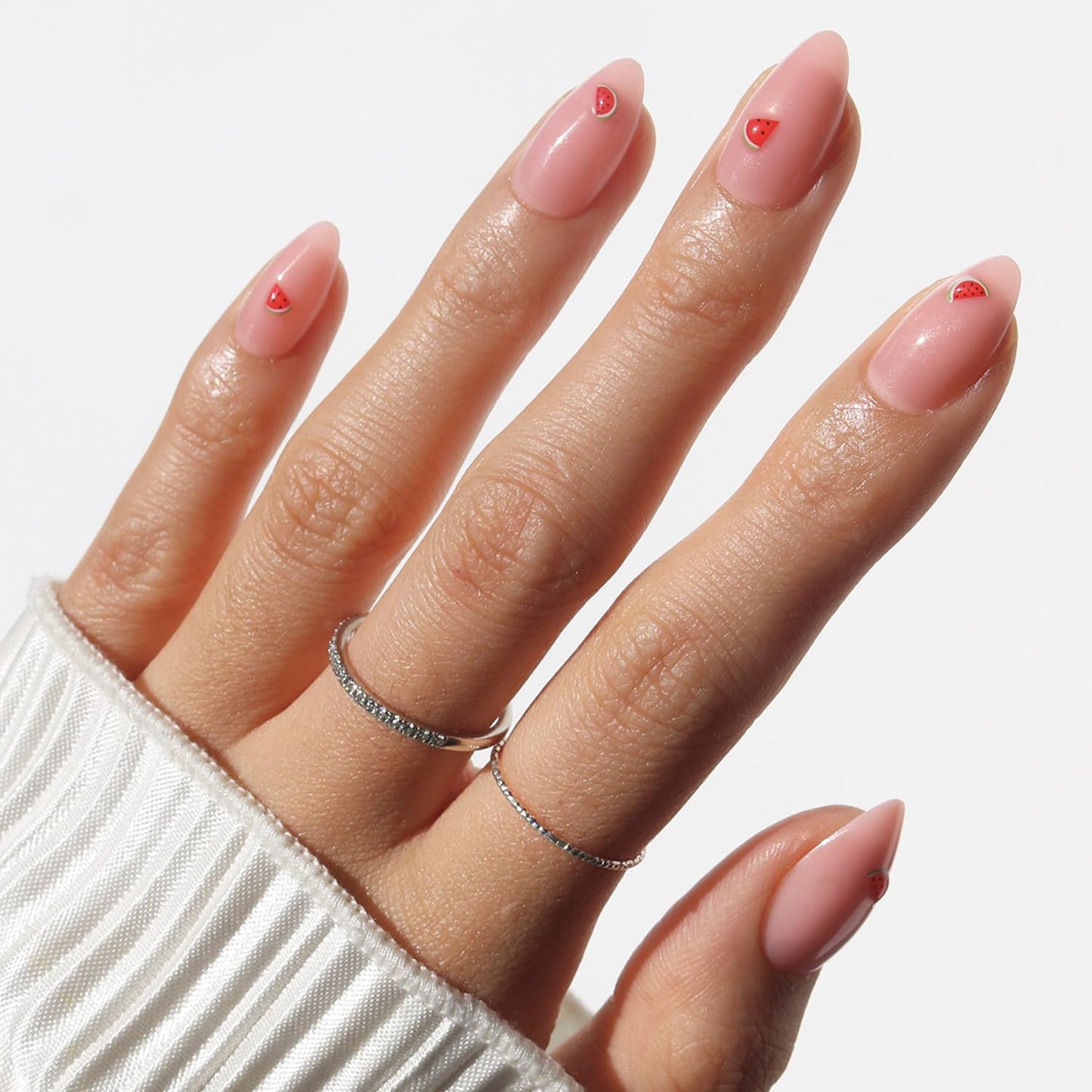 Glamnetic Press On Nails - Cherry Bomb Short Almond Fake Nails with Glossy Red French Tips | 30 Nail Kit with Glue in 15 Sizes