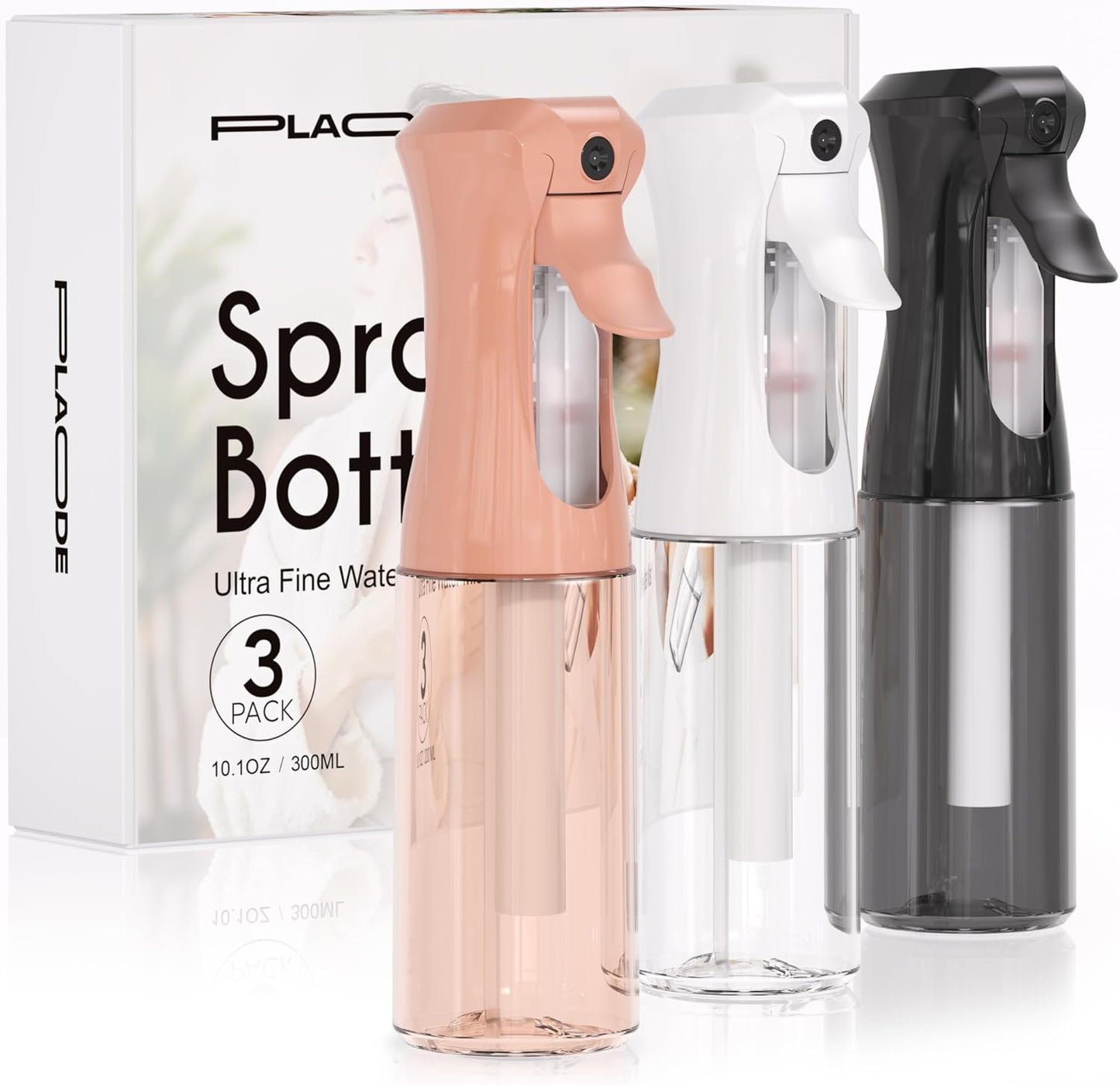 Continuous Spray Bottles - Ultra Fine Mist Refillable Water Sprayer for Hairstyling, Plants, Cleaning | 6.8 OZ (White)
