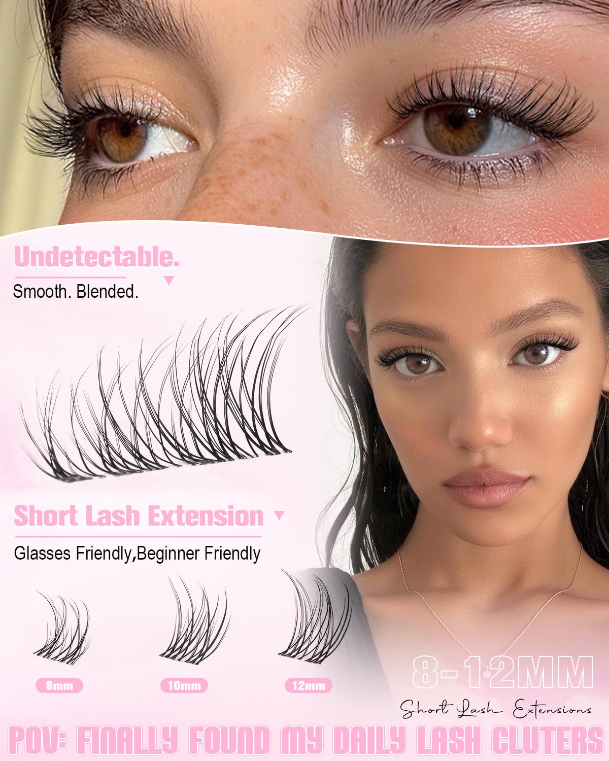 Natural Lash Clusters - Wispy Eyelash Extensions 240 Pcs | Short 8-10-12mm Individual Lashes for Beginners, Glasses Friendly