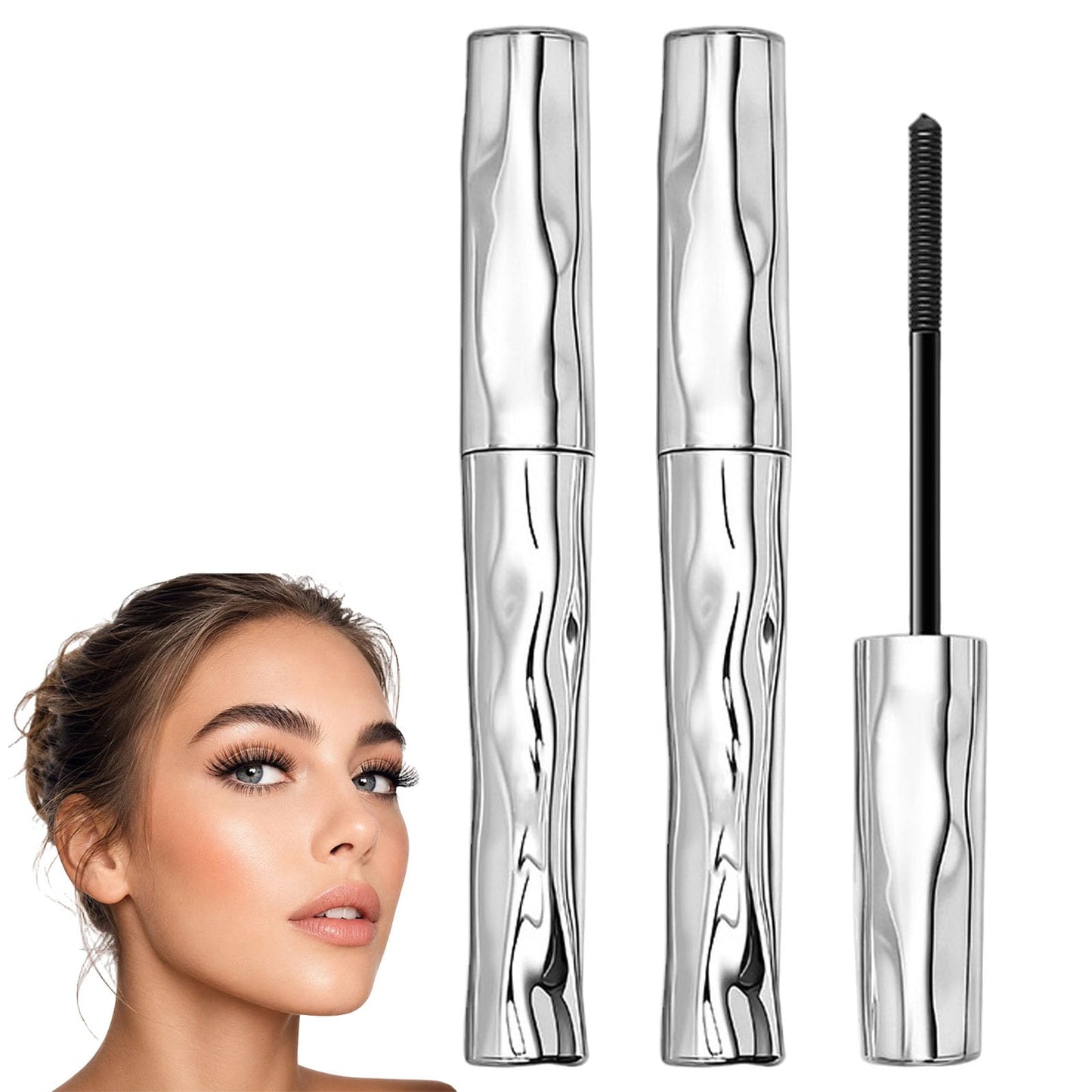 Dulorantocosh Waterproof Fibre Mascara, Volume & Length Without Clumping, Tubular Eyelash Primer with Metal Wand, Curling Eyelash Iron Mascara, Natural and Smudge-Proof (2 pcs)