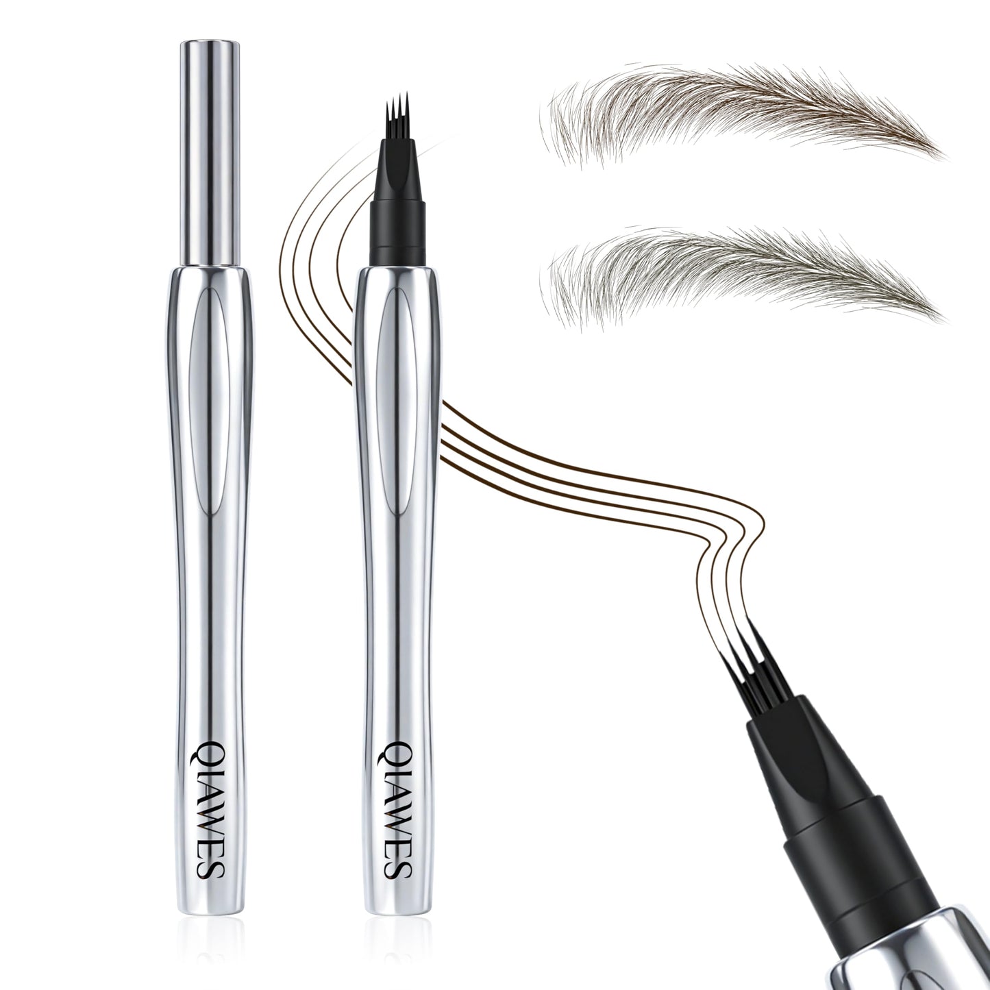 2 Pack Eyebrow Pen, Waterproof Microblading Eyebrow Pencil, 4 Tip Precise Eye Brow Makeup Pen for Women to Effortlessly Create Hair Like Natural Brows, Non Dry Out and Last All Day (Black & Brown)