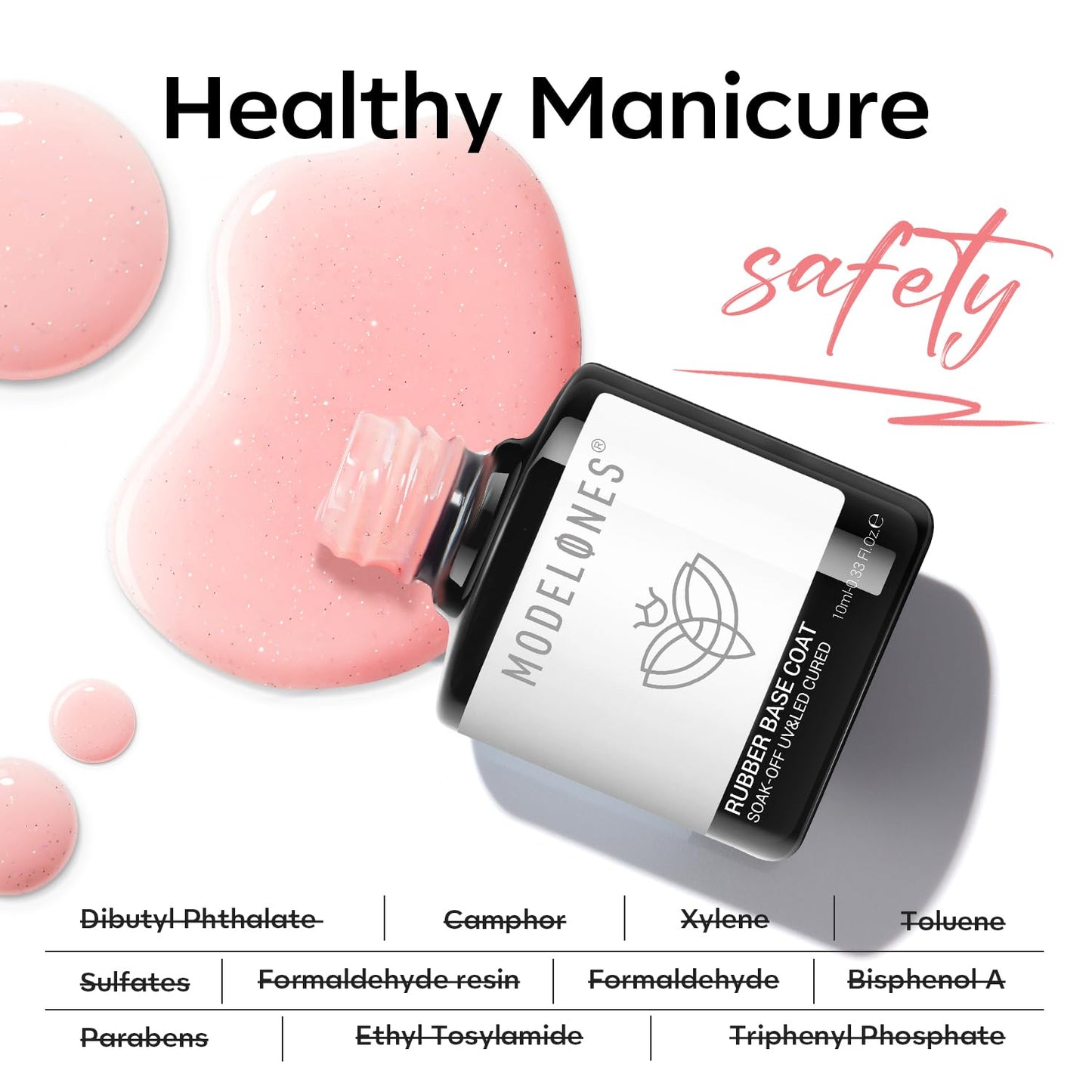 Modelones Builder Rubber Gel Base Coat - Nude Pink Glitter Nail Polish for Strengthening and Apex Building | Long-Lasting UV Manicure