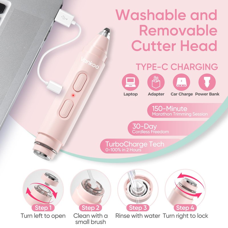 Vankoo Facial Hair Remover & Eyebrow Trimmer - 2 in 1 Eyebrow & Face Shaver for Women - Rechargeable Face Razors for Women with Built-in LED Lights - Painless Hair Removal for Flawless Skin & Makeup
