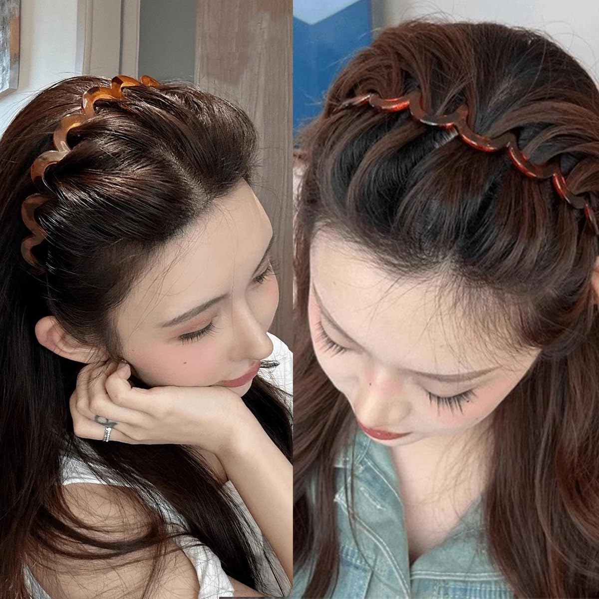 Zig Zag Headbands | U-Shaped Hair Comb with Slanted Teeth - Flexible, Lightweight, No Headache Styling Accessory for 90s Retro Look