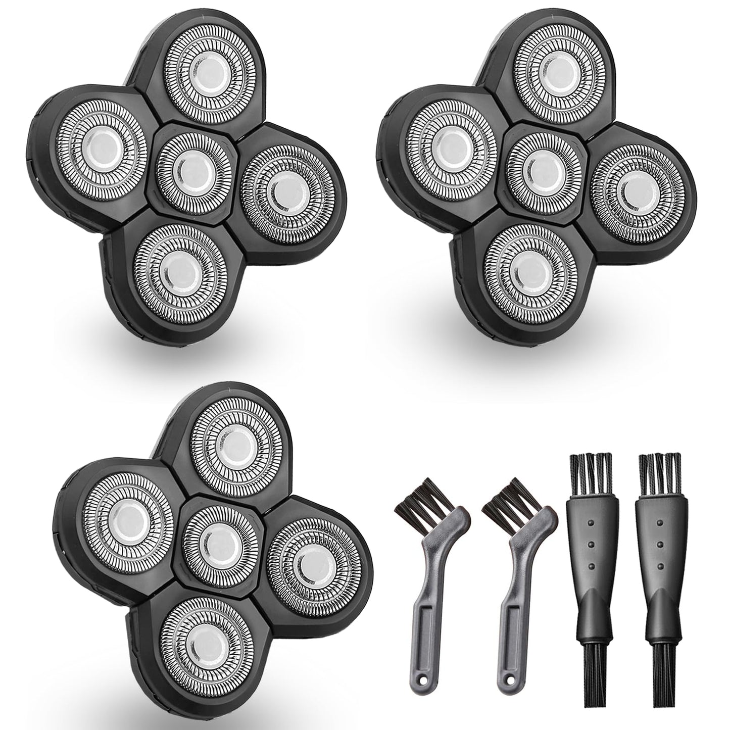 Carreuty 3Pcs 5 Head Shaver Replacement Blades for Freebird Head Shaver, Universal 5 Blades Shaver Replacement Heads for Electric Razor Shaver Head, Bald Men Freedom Grooming Head and Face, Black