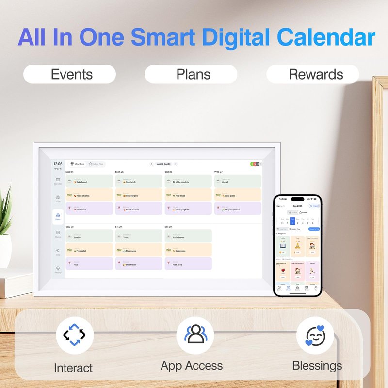 Digital Calendar 15.6 inch Wall Calendar Planner with Touch Screen, Electronic Calendars for Family Organizer, Smart Chore Chart Sync with Phone by App for Meal Planner, Photo Share Stand & Wall Mount