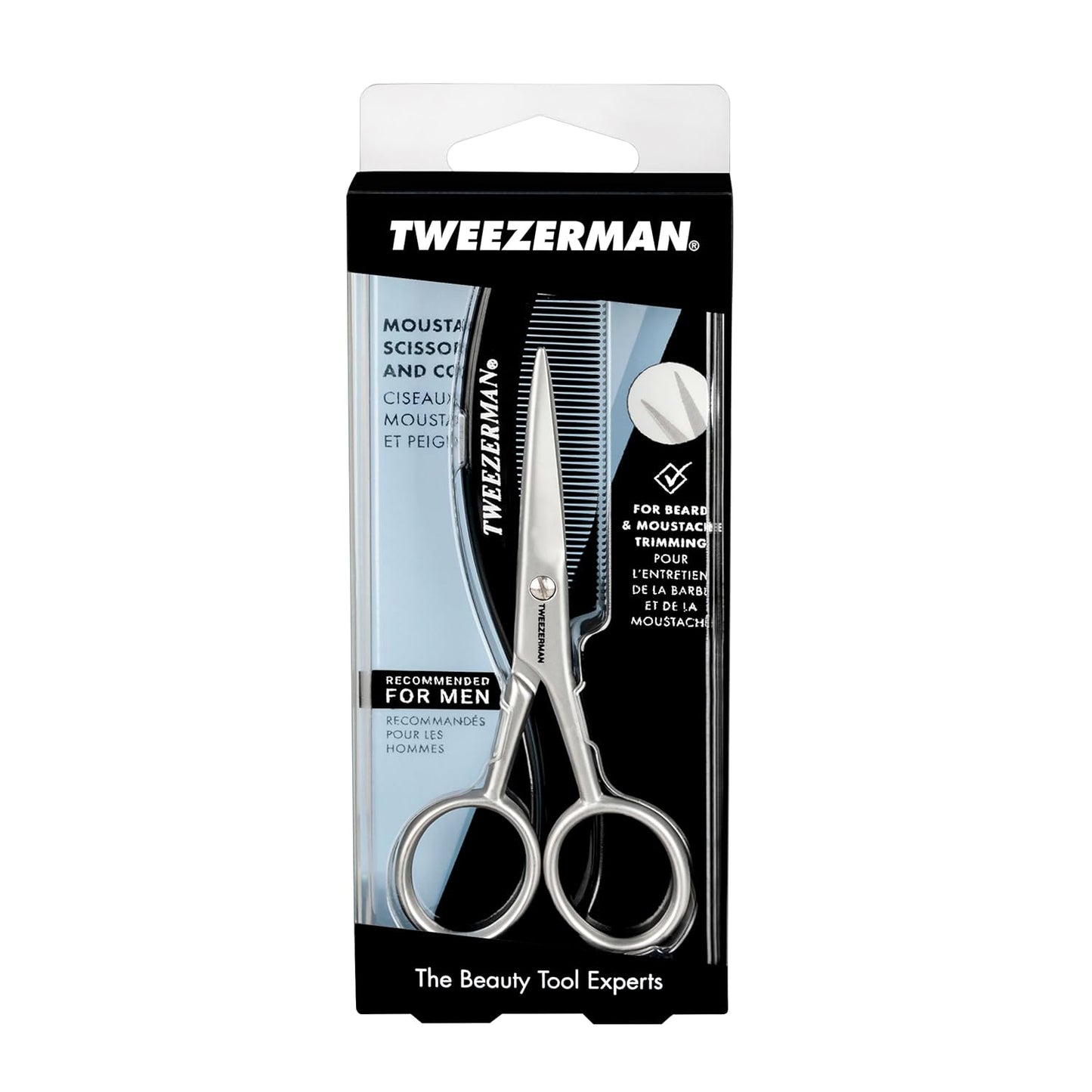 Tweezerman Moustache Scissors and Comb Set - Precision Grooming Tools | Black