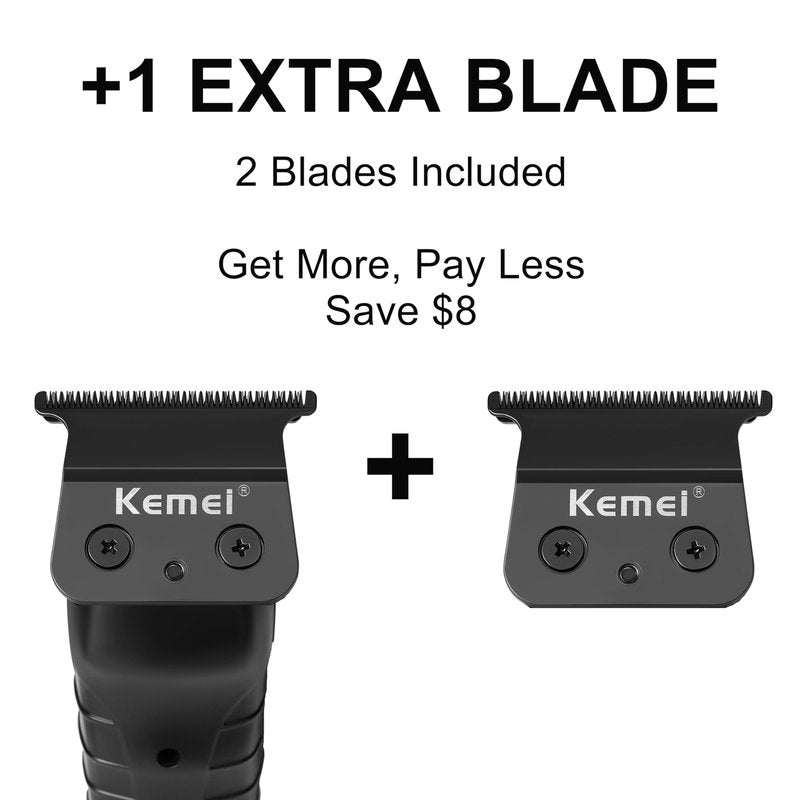 KEMEI PG2299 Hair Trimmer for Men, Zero Gapped T-Blade Clippers for Edging & Lining, Cordless Barber Liners with Extra Replacement Blade, USB Rechargeable Grooming Kit for Beard & Dry Shaving (Black)