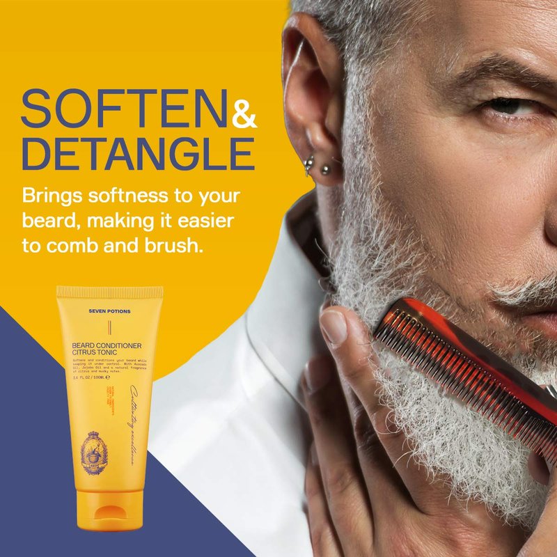 SEVEN POTIONS Beard Conditioner for Men – Prevents Beard Itch and Dandruff – Natural, Vegan, Cruelty Free (Citrus Tonic, 3.4 FL OZ)