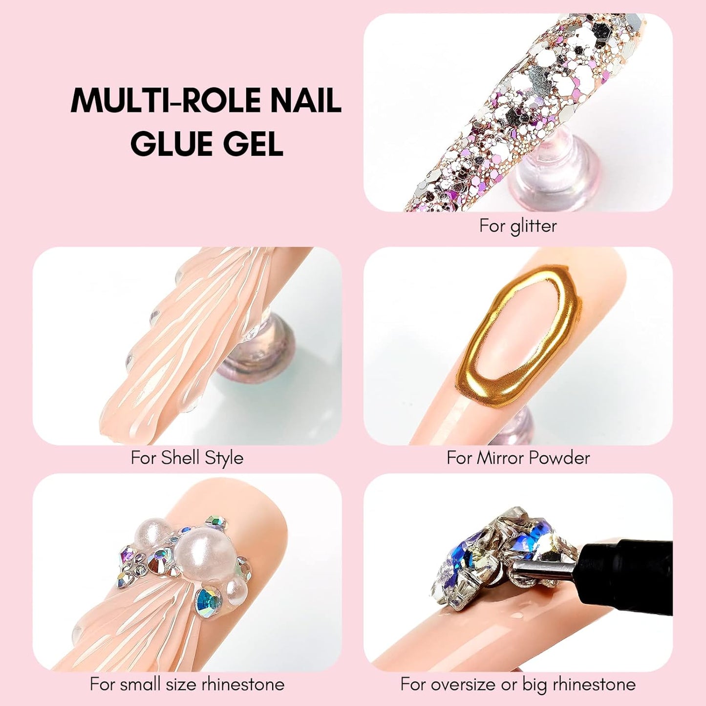 Makartt No Wipe Rhinestone Glue - Super Strong Nail Charm Gel for 3D Nail Art | 30G Bling Adhesive