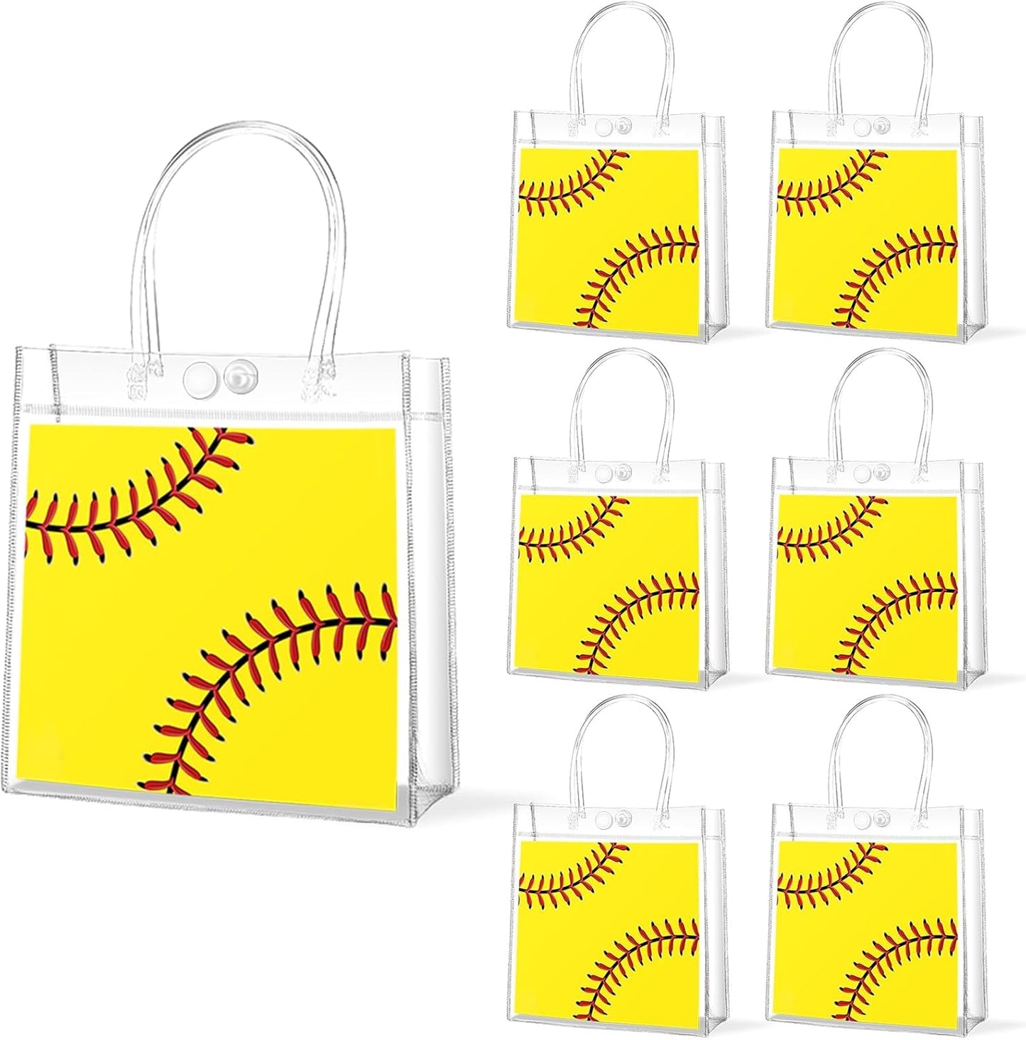 Softball Clear PVC Gift Bags - 24Pcs Sport Theme Goodie Treat Tote Bags | 8 x 8 x 3In for Boys Birthday Party & Baby Shower Decor