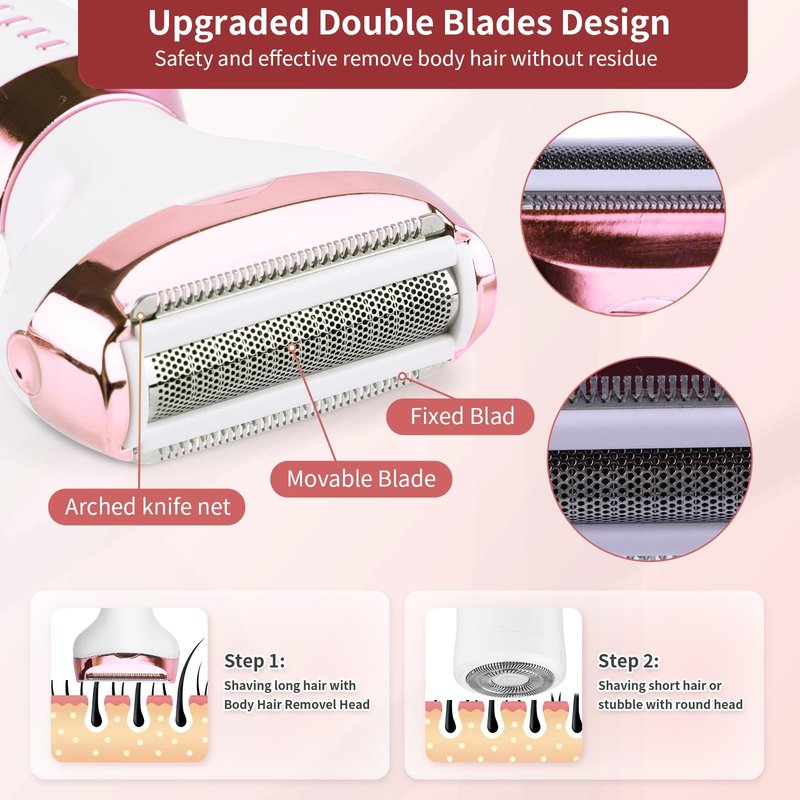 Electric Shaver Razors for Women - 5 in 1 Bikini Trimmer for Women Body Hair Trimmer Facial Hair Removal Cordless Rechargeable Body Shaver for Face Chin Arms Underarm Legs Arms Eyebrow