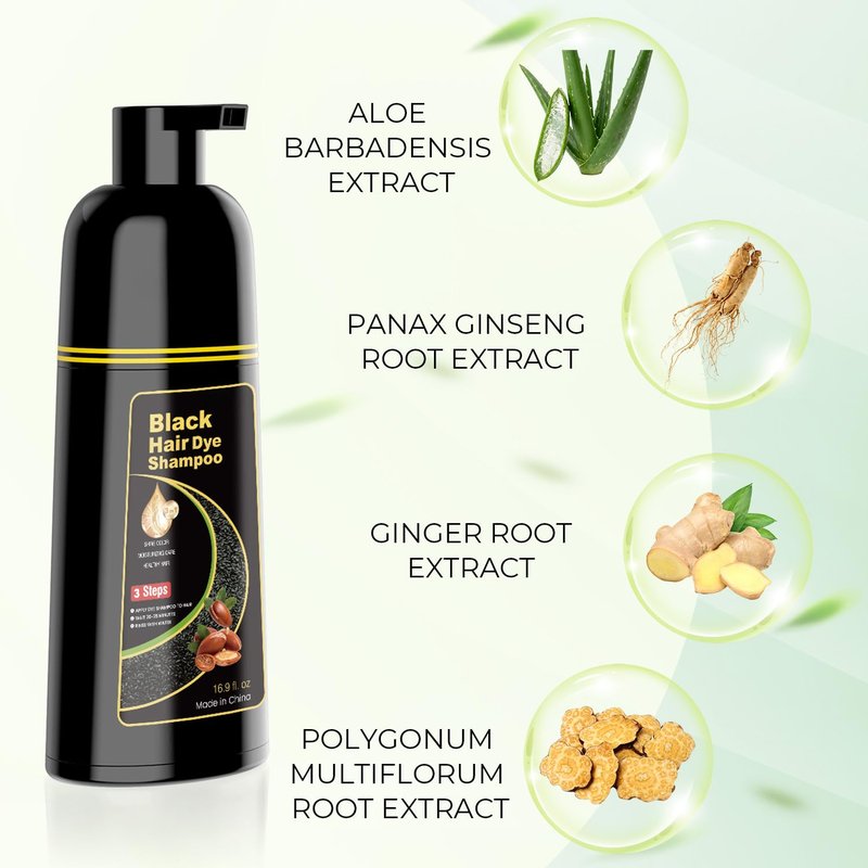 Black Hair Dye Shampoo - 3-in-1 Hair Color Treatment for Gray Coverage | 16.9 fl. oz - Unisex