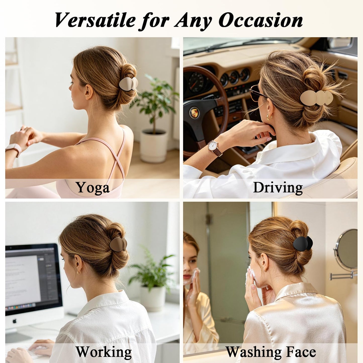Amlaidu Medium Flat Hair Clips for Women, French Claw Clips Strong Hold for Thick & Thin Hair, Duckbill Hair Clips Non Slip for Driving Yoga - Beige, Light Khaki, Dark Khaki, Black, 4pcs