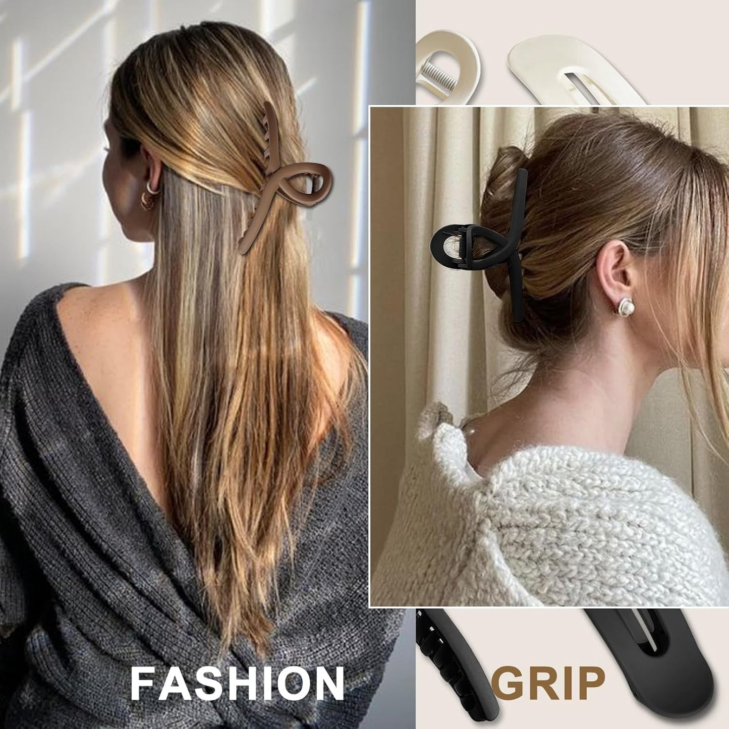 Large Matte Hair Claw Clips - 6 Pcs Set for Thin, Fine, or Thick Hair | No-Slip Butterfly Clips