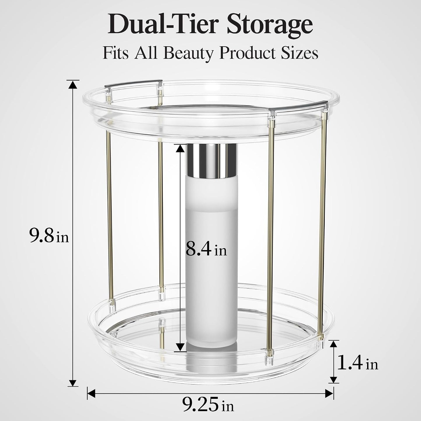 Rotating Makeup Organizer - 2 Tier Stackable Vanity Storage | Clear Skincare & Perfume Holder