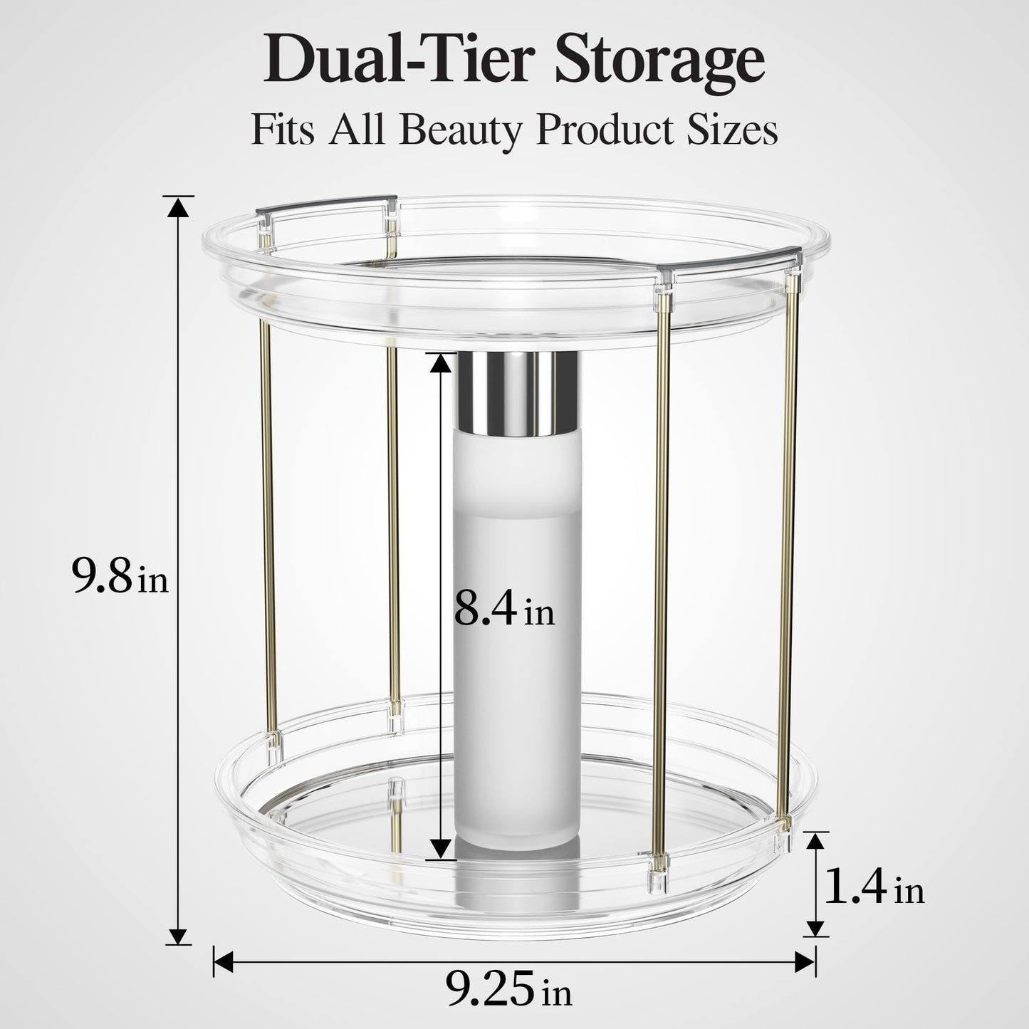 Delamu Rotating Makeup Organizer for Vanity, 2 Tier Bathroom Counter Organizer with Stackable Design, Spinning Skincare Organizer for Bathroom Countertop, Perfume Cosmetic Storage, Clear