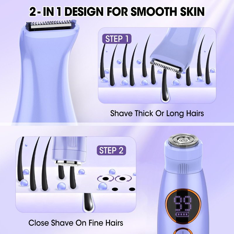 5 in 1 Bikini Trimmer for Women,IPX7 Waterproof Cordless Replaceable Pubic,Eyebrow,Facial Electric Razors&Nose Hair Trimmer&Painless Body Shaver for Arms Legs Underarms,USB Charge,LED Display,Wet&Dry