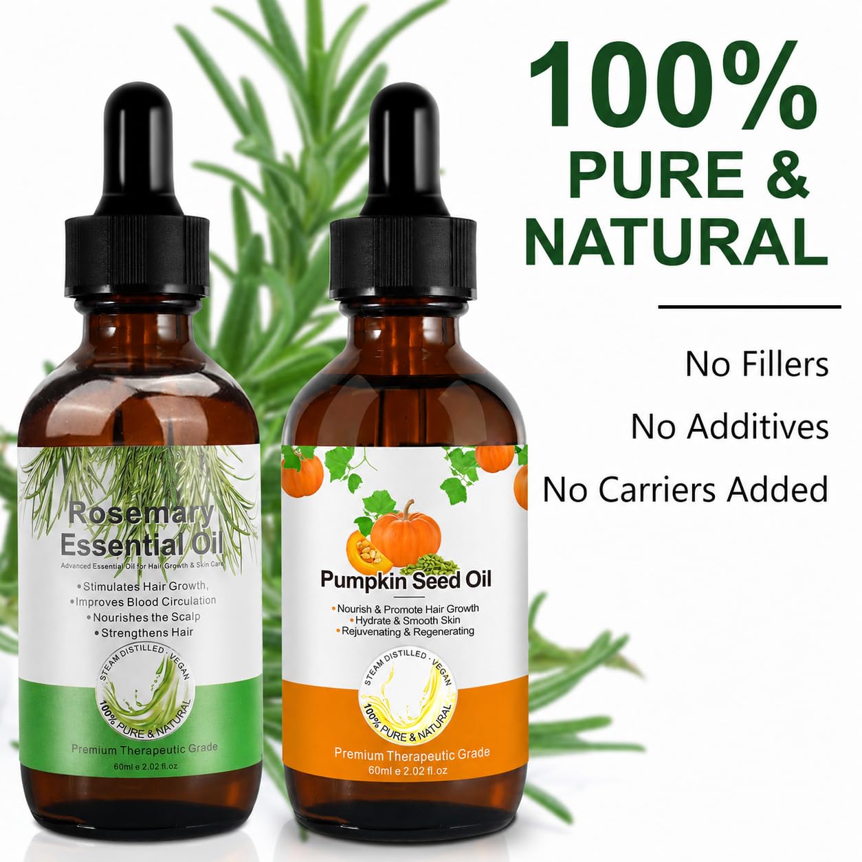 Pumpkin Seed Oil for Hair Growth, Moisturizing Dry Damaged Hair, Scalp, Face, Nails, Body, Skin Care Products,Pack with Rosemary Oil