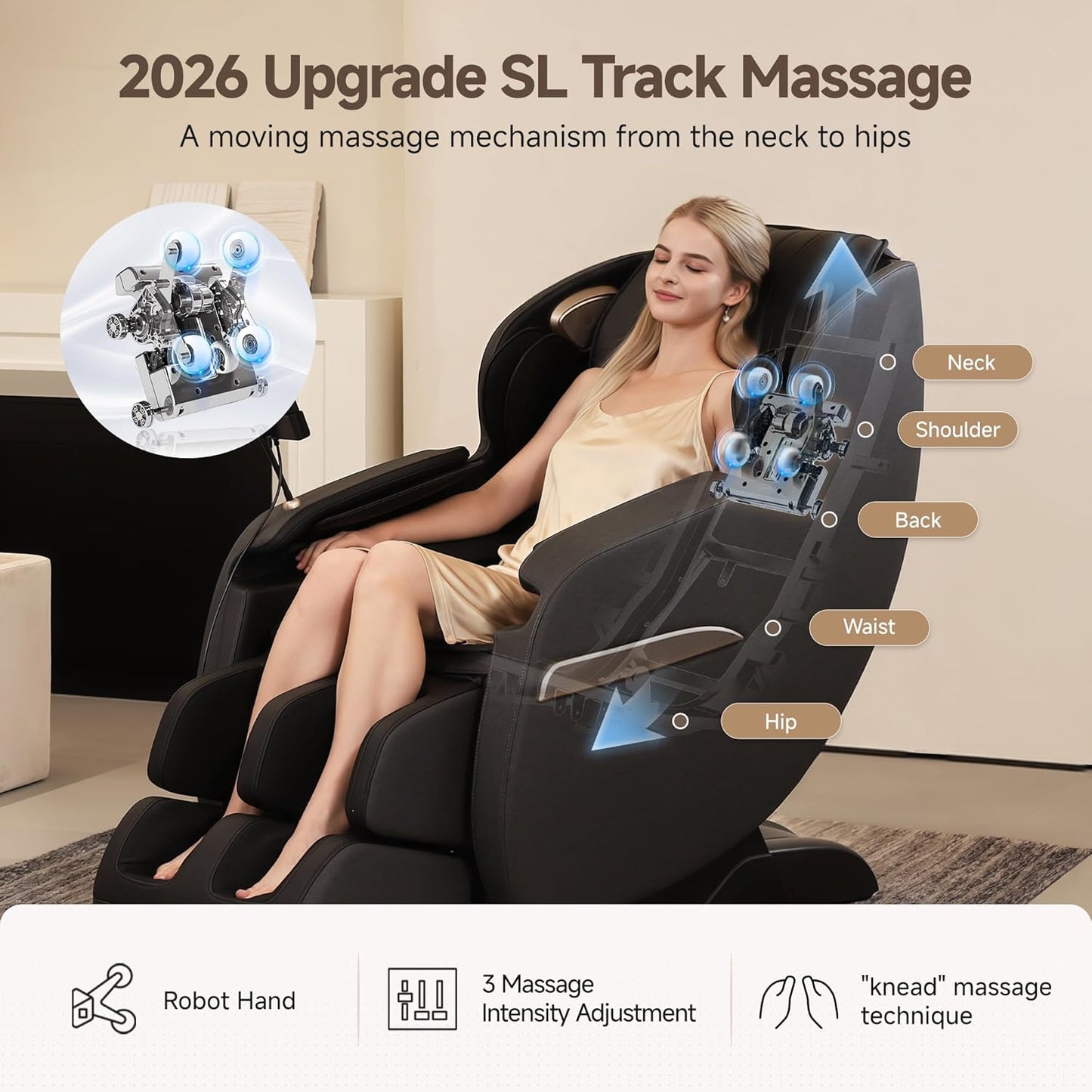 Real Relax 2D SL-Track Massage Chair - Full Body Zero Gravity Recliner with 8 Auto Modes & Upgraded LCD Screen | Black