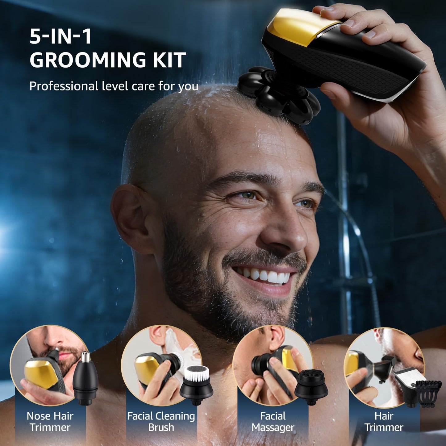 VITALY 7D Floating Head Shaver for Bald Men - 9200RPM Waterproof Rechargeable Grooming Kit | Travel Lock & LED Display