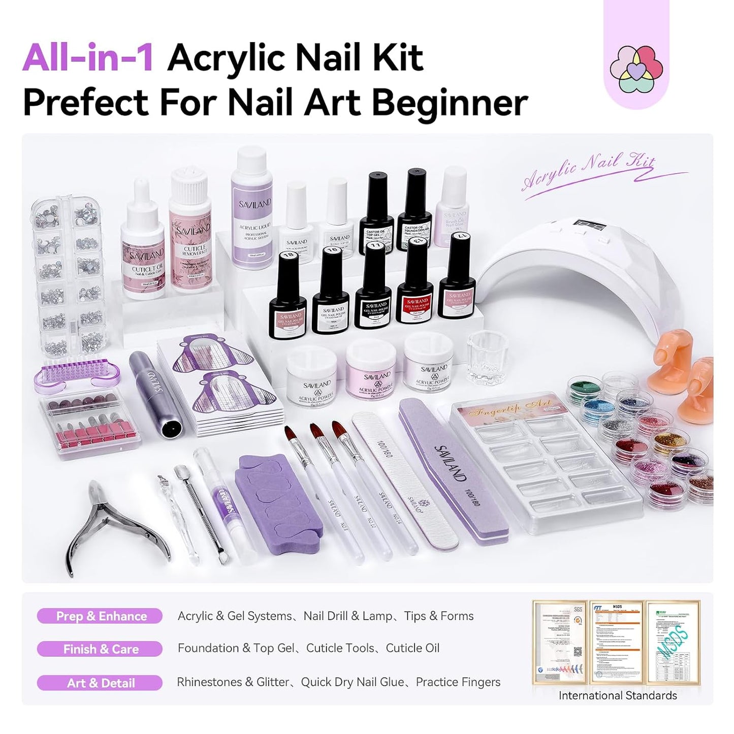 Acrylic Nail Kit - All-In-One Set with 88W Nail Lamp & Gel Polish | DIY Home Starter