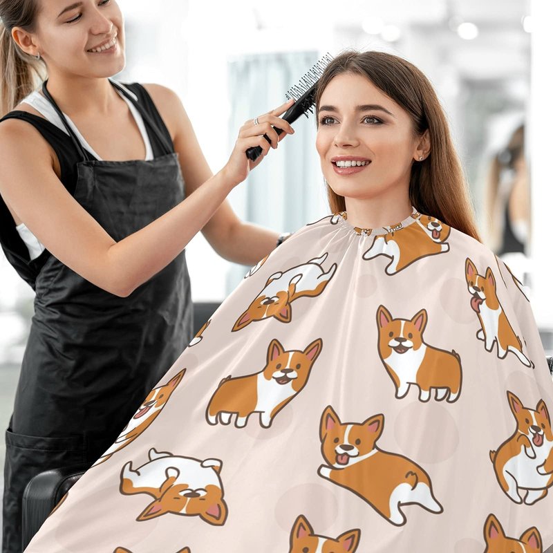 Visesunny Barber Cape - Corgi Dog Cartoon Animal Polyester Hair Cutting Salon Apron - Anti-Static, Water-Resistant Haircut Shaving Cloth Beard Bib