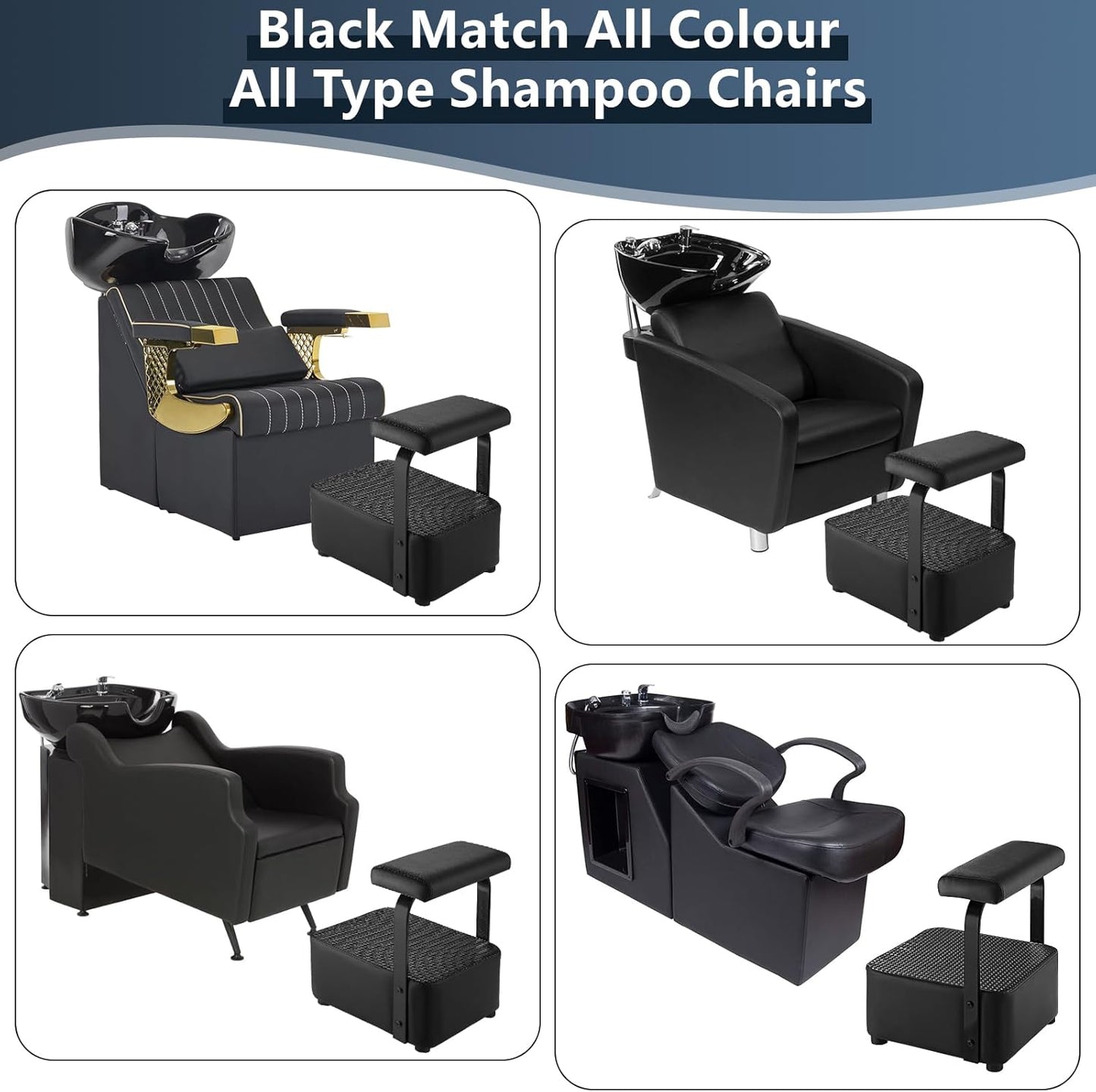 Independent Footrest for Shampoo Bowl - Spa Beauty Ottoman Chair | Black Color