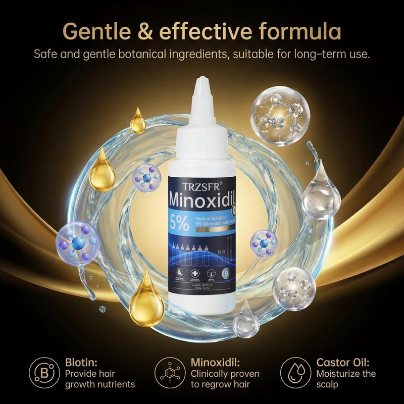 Minoxidil 5% Hair Growth Solution - Extra Strength for Men & Women | 7 Bottles, Roller & Precision Applicators