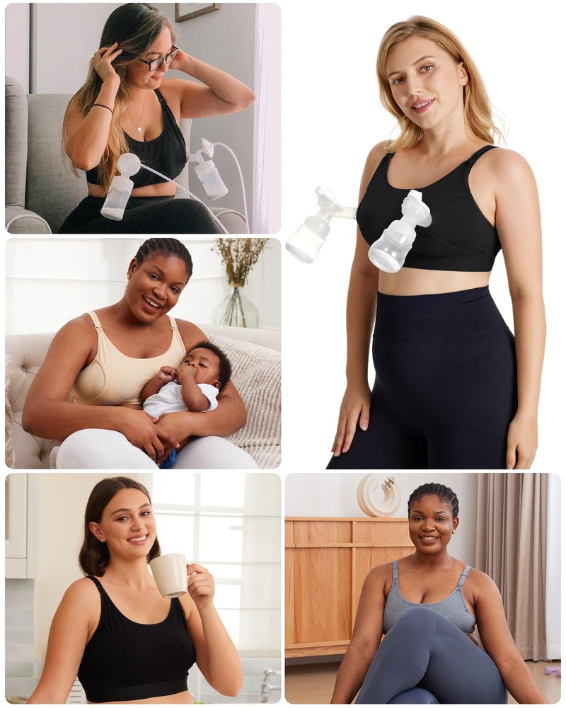 Momcozy Pumping Bra Hands Free, Pumping and Nursing Bra in One Holding Breast Pump for Spectra, Lansinoh, Medela, Black,Grey,skin-3pk, X-Large
