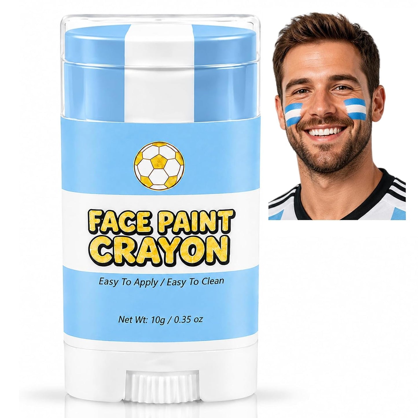 Argentina Face Paint Stick - Blue & White Soccer Fan Body Paint Crayon | Sweatproof, High Pigment for Football & Rugby Events