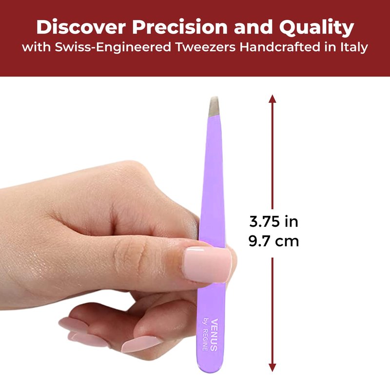 Venus by Regine Slant Tweezers - Handmade Precision Tool for Women & Men, 25-Degree Angle for Shaping Eyebrows & Grooming Facial Contours, Suitable for Eyebrow & Facial Hair Removal (Lavender)